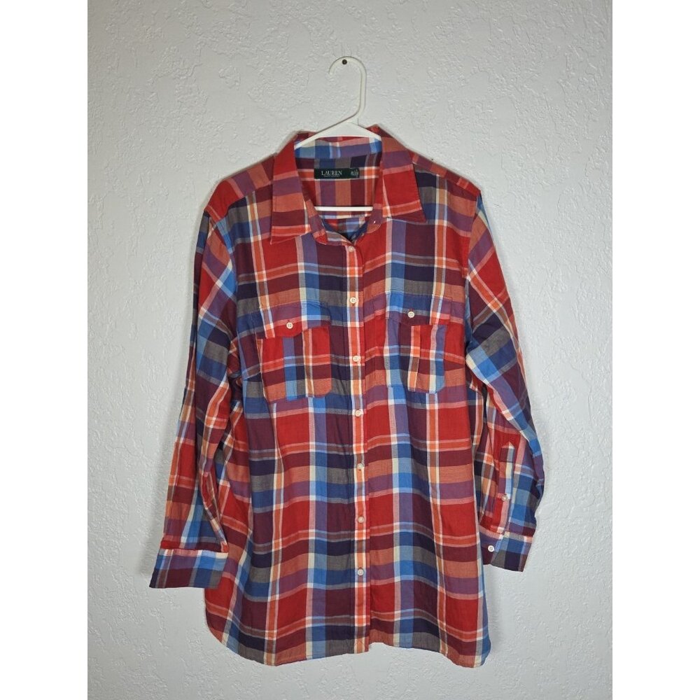 Polo Ralph Lauren Womens 2XL Plaid Button Down Shirt Cotton Light Weight